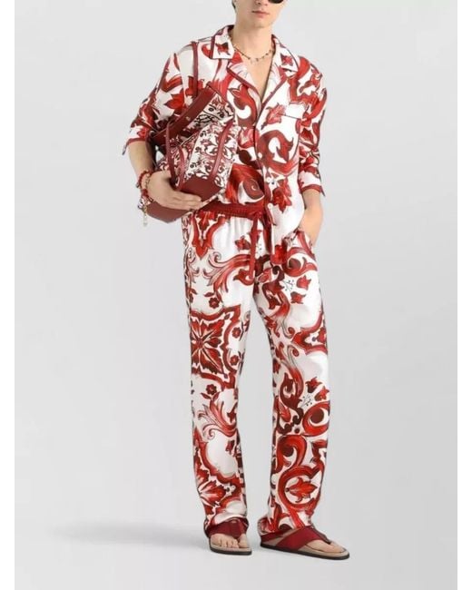 Dolce & Gabbana Red Beach Shirt Majolica Print Hawaiian Collar for men