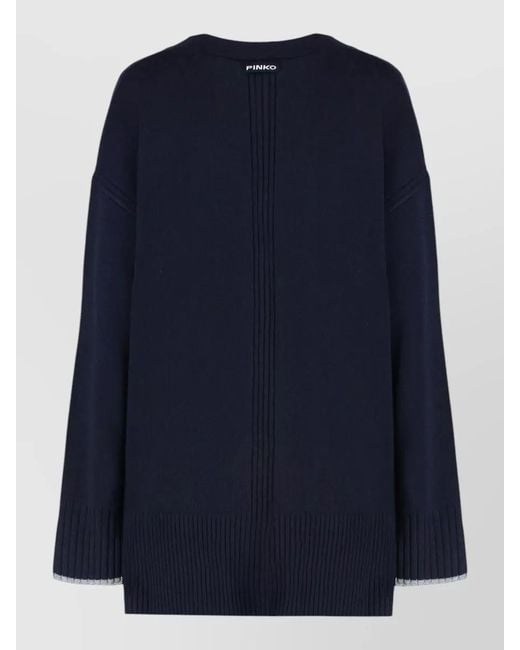 Pinko Blue Wool Cashmere Cardigan V Neck Pockets