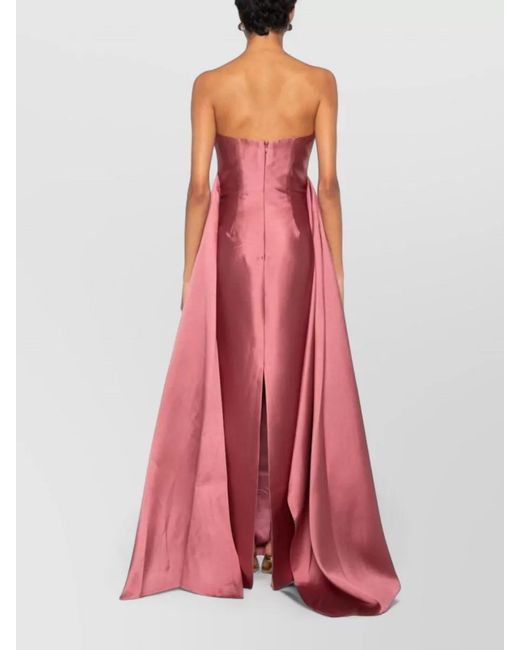 Solace London Pink Satin Maxi Dress Strapless Bandeau Neck Gown