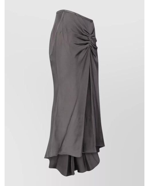 Victoria Beckham Gray Midi Skirt Knee Length Asymmetric Hem Ruched