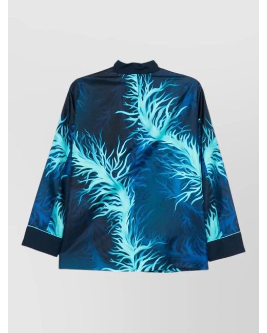 F.R.S For Restless Sleepers Blue Silk Jacket Contrast Piping Front Pockets