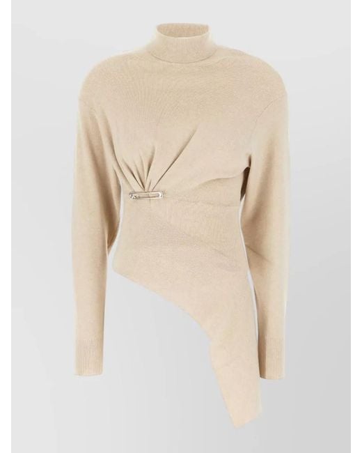 Lanvin Natural Virgin Wool Blend Sweater Asymmetric Hem