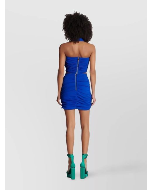 Balmain Blue Draped Stretch Mini Skirt