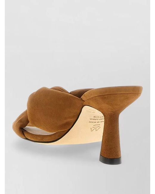 Stuart Weitzman Brown Soplaya Suede Knotted Open Toe Slides
