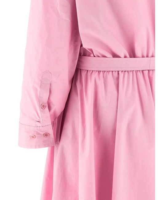 Nude Pink Shirt Dress Belted Waist Buttoned Pleated Skirt