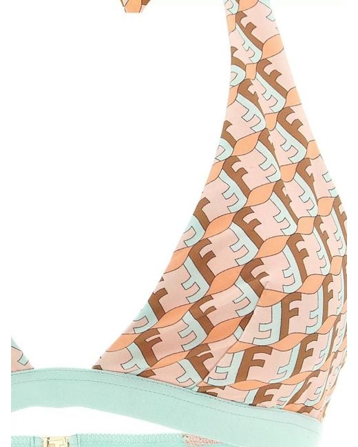 Fendi Metallic Ff Waves Triangle Bikini Top Tie Straps