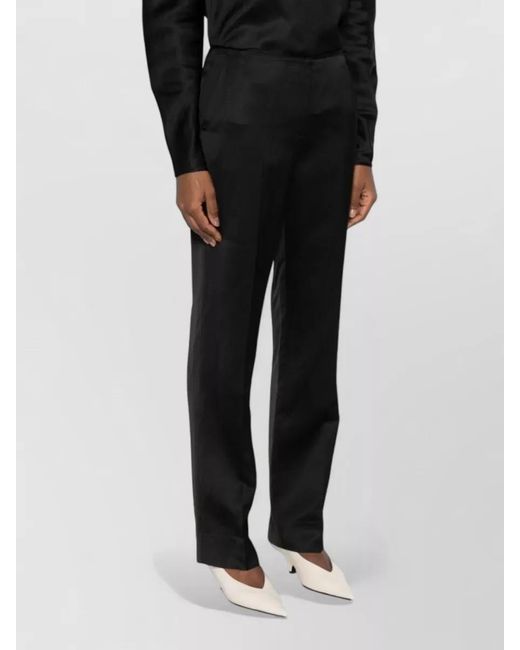 Totême  Black Linen Blend Trousers Straight Leg Tailored