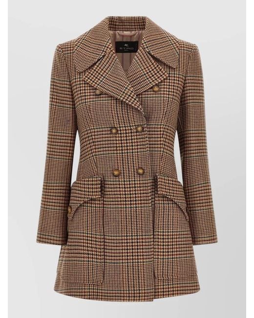 Etro Brown Prince Wales Coat Button Detail Check