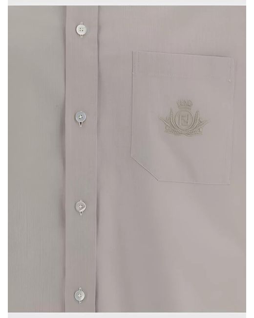 Fendi Gray Cotton Short-Sleeve Oxford Shirt for men