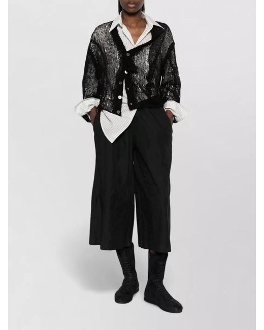Comme des Garçons Black Cropped Wide Leg Shorts Two Pockets