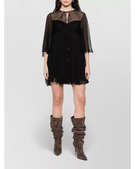 Chloé Black Silk Gathered Long-Sleeve Mini Dress