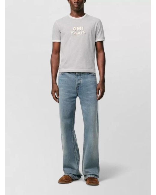 AMI White Crew Neck T Shirt Contrast Trim Embroidery for men