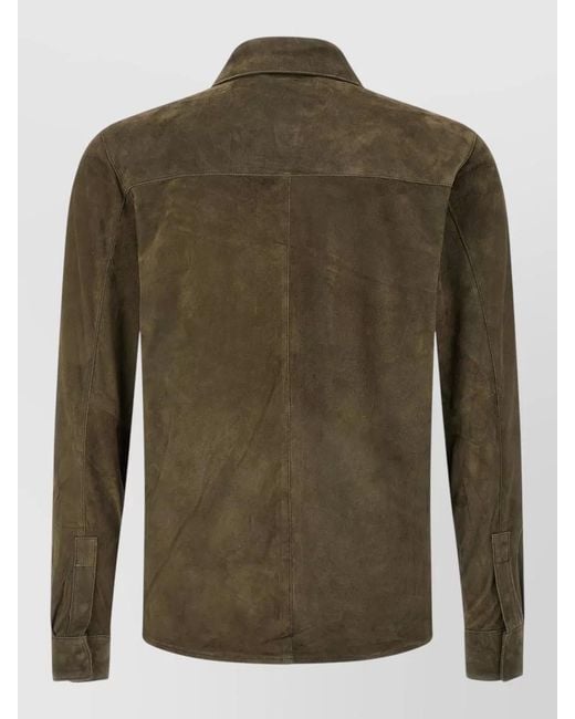 Giorgio Brato Green Suede Shirt Jacket Chest Pockets Long Sleeves for men