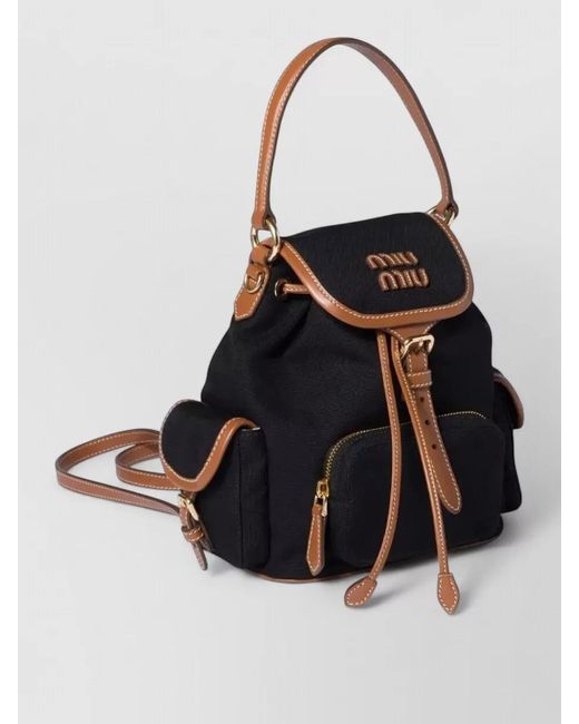 Miu Miu Black Canvas Leather Mini Backpack Top Handle