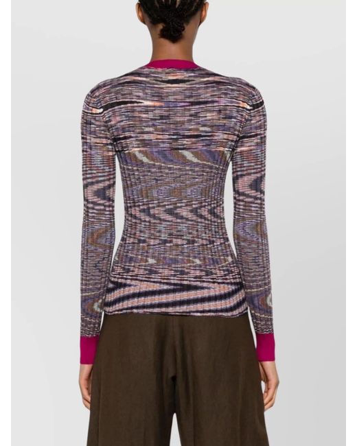 Missoni Purple Cashmere Silk Ribbed Abstract-Print Knitted Sweater