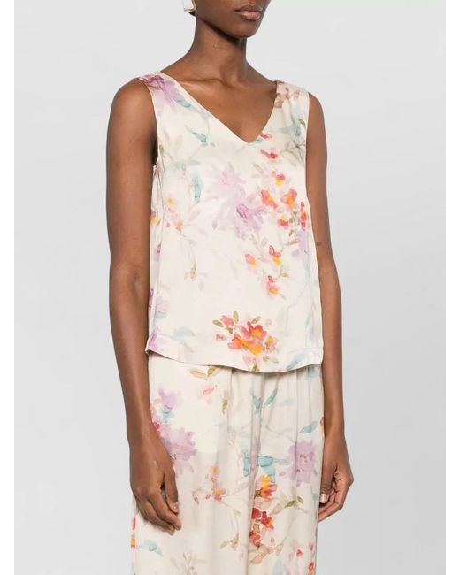 Herno Natural Floral Print Lightweight Sleeveless V Neck Top
