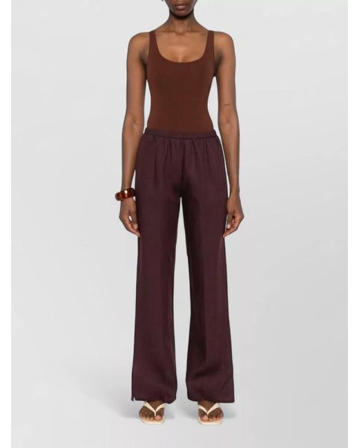 Forte_forte Purple Linen Trousers Side Slits Wide Leg