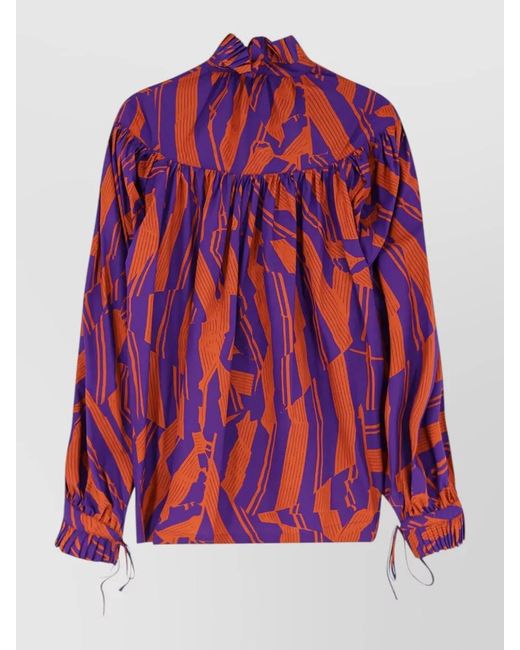 Dries Van Noten Red Catya Cotton Shirt Crushed Stripe Print
