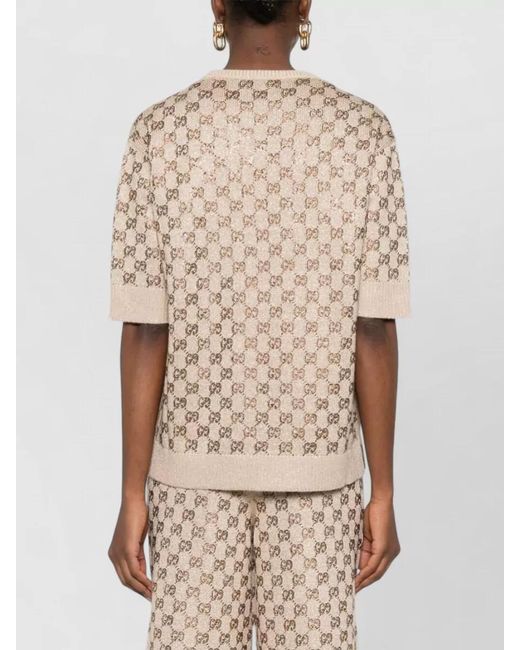 Gucci Natural Gg Wool Sweater Crew Neck Short Sleeves