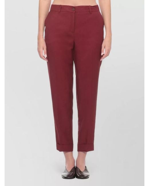 P.A.R.O.S.H. Red Linen Blend Pants Four Pockets Cuffed Hem