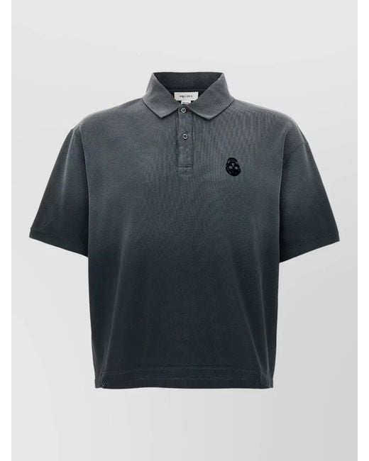 McQueen Gray Skull Motif Polo Shirt Short Sleeves for men