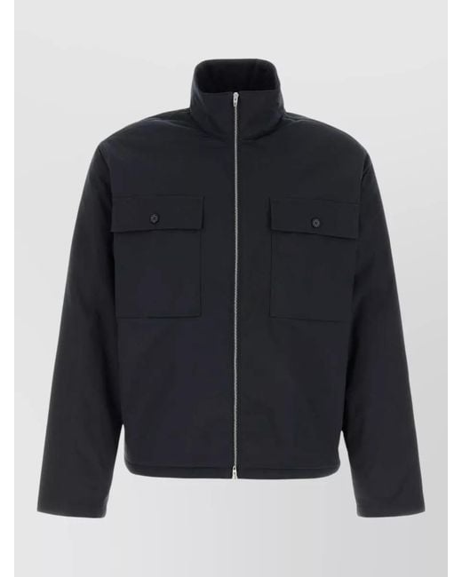 Jil Sander Blue Polyester Jacket Flap Pockets High Collar for men