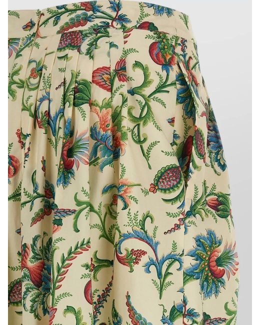 Etro Metallic Cotton Floral Print Pleated Skirt