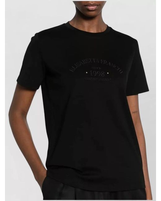 Elisabetta Franchi Black Cotton Logo-Embroidered T-Shirt