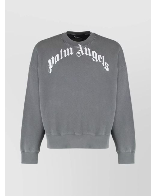 Palm Angels Gray Cotton Logo-Print Sweatshirt for men