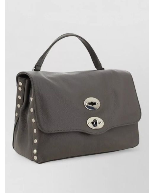Zanellato Gray Shoulder Bag Calfskin Studs Top Handle