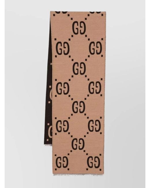 Gucci Natural Wool Silk Jacquard Scarf