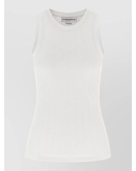 Victoria Beckham White Ribbed Cotton Tank Top