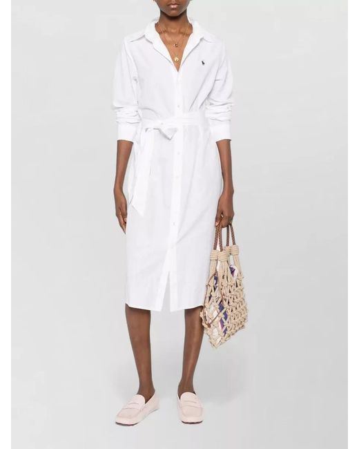 Polo Ralph Lauren White Cotton Linen Long Sleeve Shirt Midi Dress