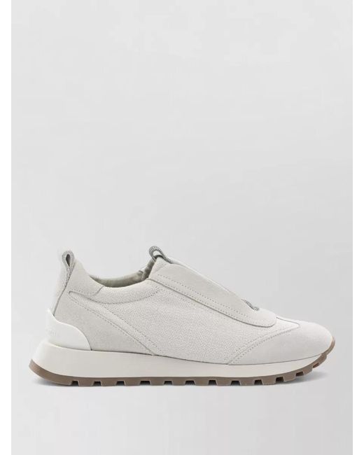 Brunello Cucinelli White Suede And Canvas Slip-On Sneakers