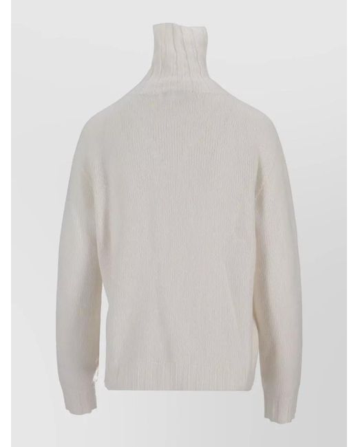 LA ROSE White Turtleneck Knit Straight Cut Ribbed Cuffs Hem