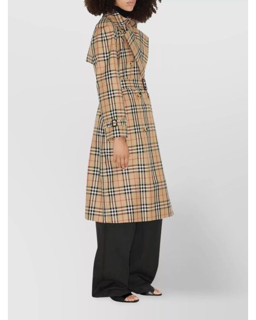 Burberry Natural Cotton Checked Double-Breasted Trench Coat