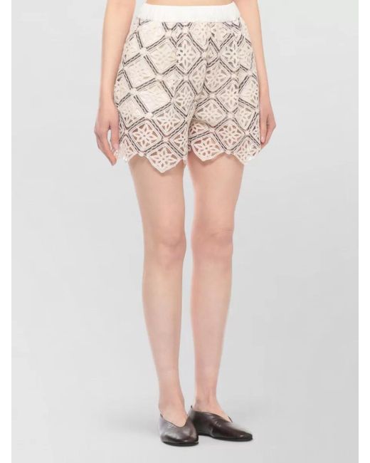 Herno Natural Lace Shorts Geometric Pattern Scalloped Hem