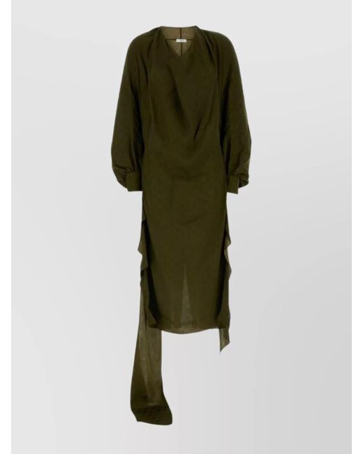 Ferragamo Green Silk Dress With Asymmetric Draped Detail