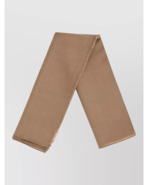 Max Mara Brown Silk Scarf Rectangular Shape Lightweight Frayed Edges