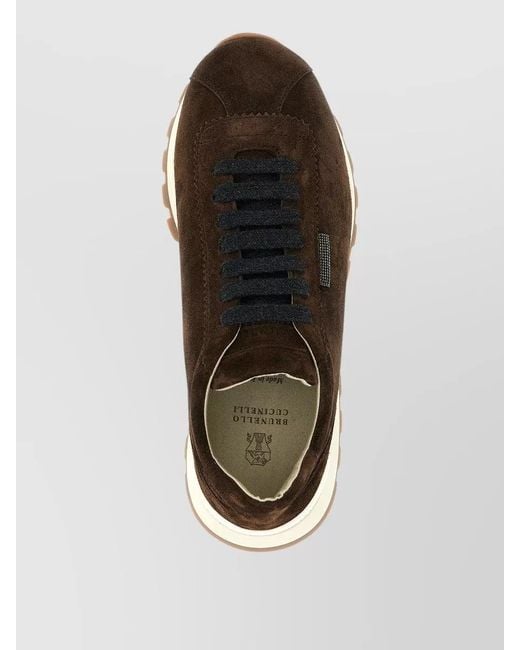 Brunello Cucinelli Multicolor Runners Lace Up Sneakers Suede Shiny Tab