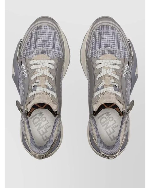 Fendi Gray Leather Flow Low-Top Sneakers for men