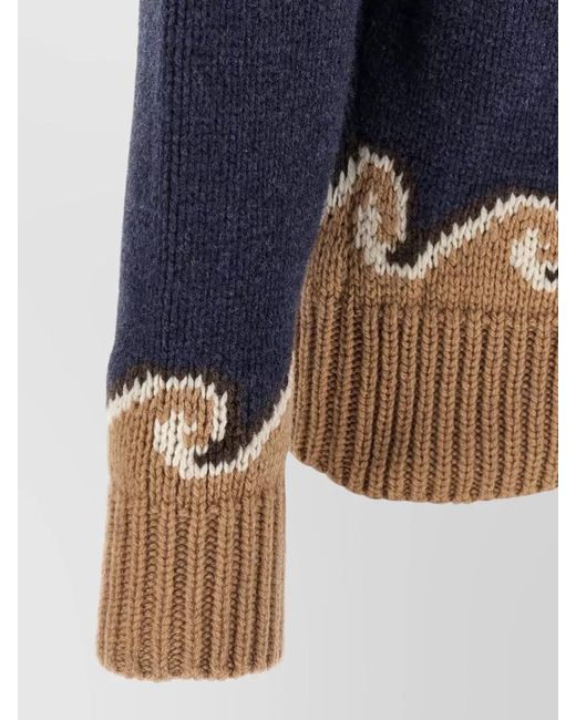 Alanui Blue Virgin Wool Jacquard Crewneck Sweater for men