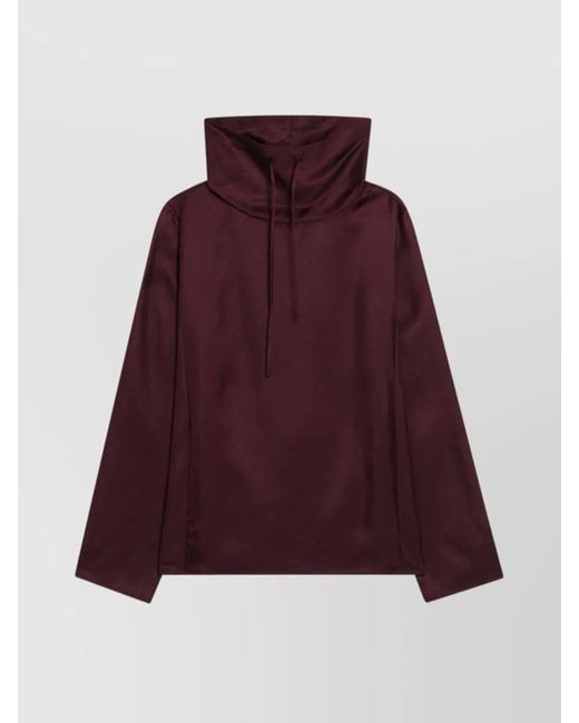 Loulou de Saison Red Silk Blouse With Drawstring And High Collar