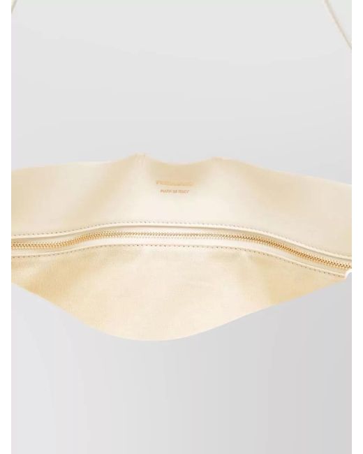 Ferragamo White Medium Shoulder Bag Buckle Detail Handle