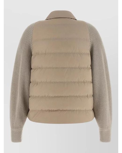 Brunello Cucinelli Natural Flap Detail Down Jacket Long Sleeves