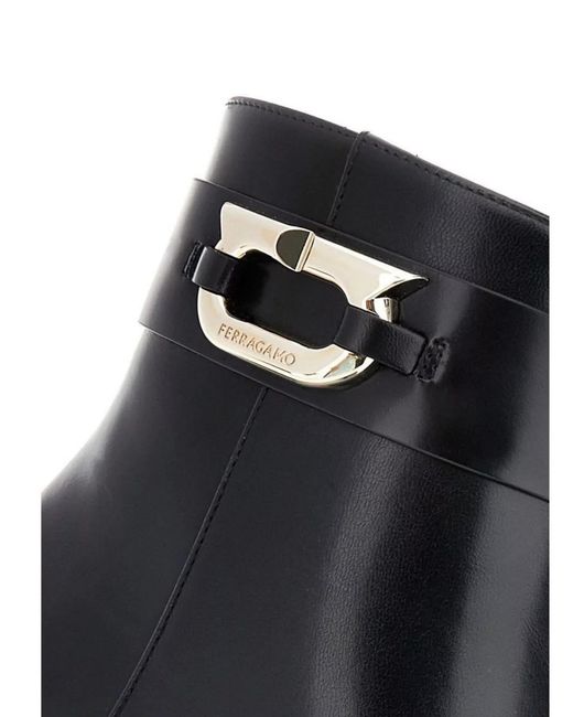 Ferragamo Black Leather Ankle Boots
