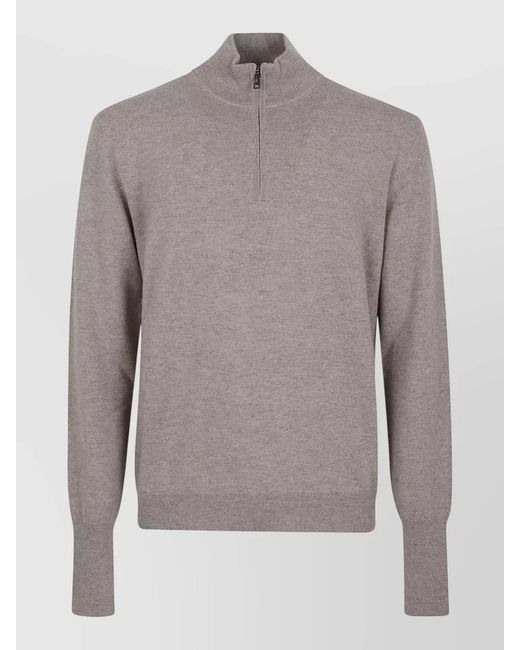 Ballantyne Gray Cashmere High Neck Half Zip Sweater for men