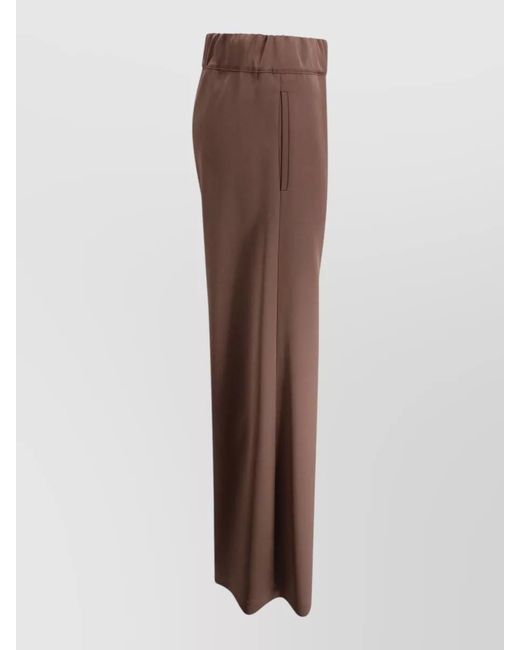 D.exterior Brown Satin Wide Leg Trousers Elasticated Waist