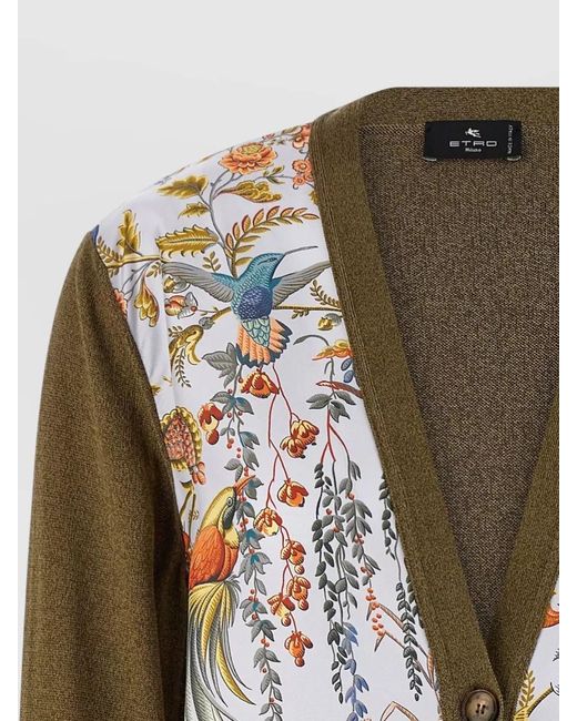 Etro Brown Paisley Silk Insert Cardigan