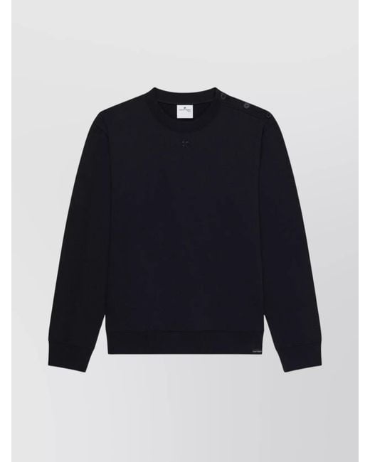 Courreges Blue Cotton Buttoned-Shoulder Crewneck Sweatshirt for men